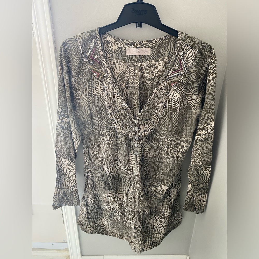 Chic Animal Print Blouse with Sequins